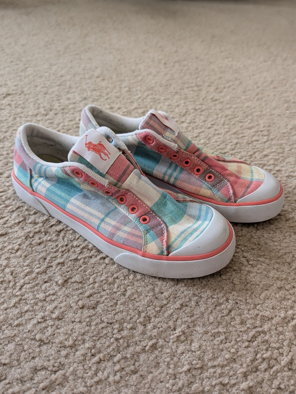 Polo by Ralph Lauren Pastel Plaid Slip-On Sneakers - Pink & Teal